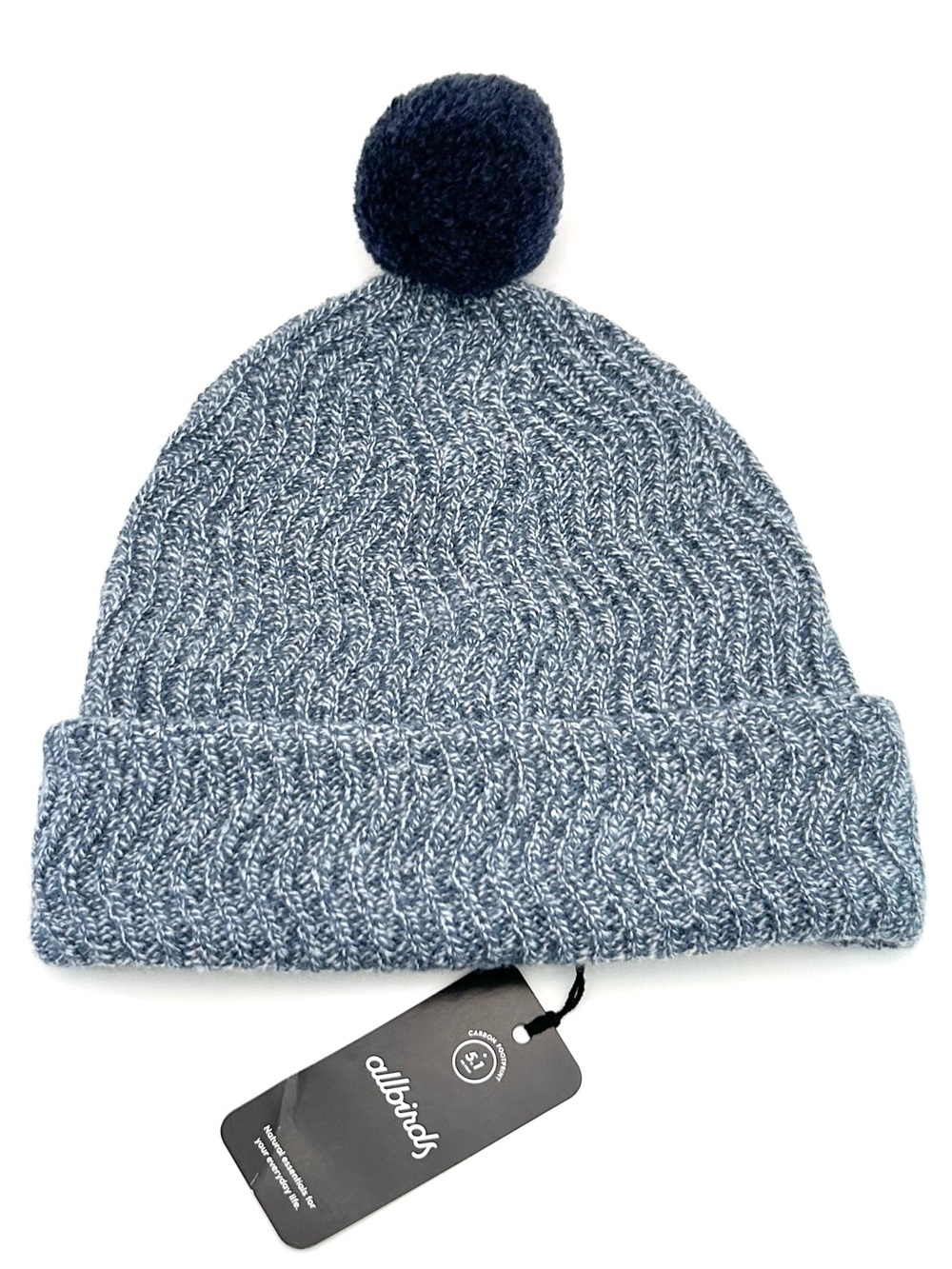 allbirds The Pom Beanie Merino Wool Knit Hat Blue Gray Marbled Adult Unisex OS
